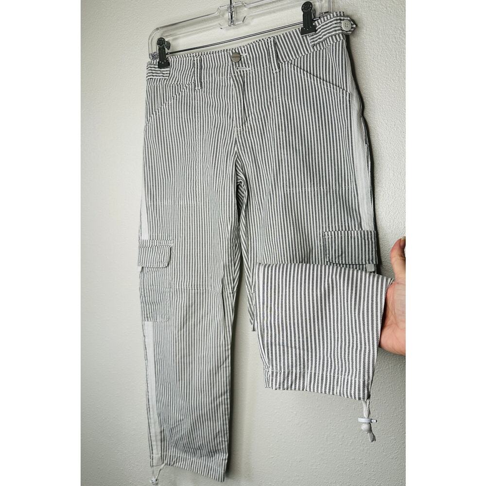 Sanctuary White & Gray Striped Cropped Utility Trouser Pant Cinched Ankle 27